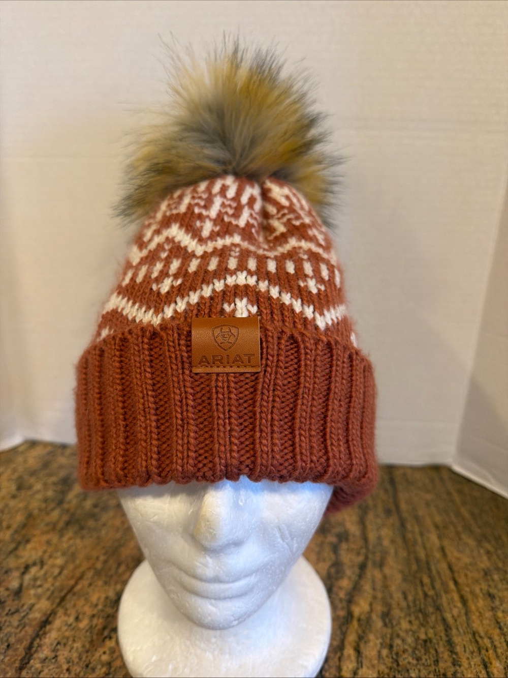 Ariat Patrona Beanie With Faux Fur Pom And Fleece Lining One Size